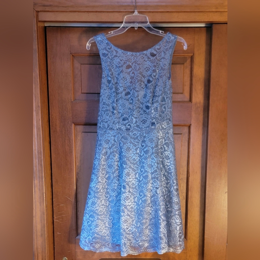 David's Bridal Blue Lace Formal Dress